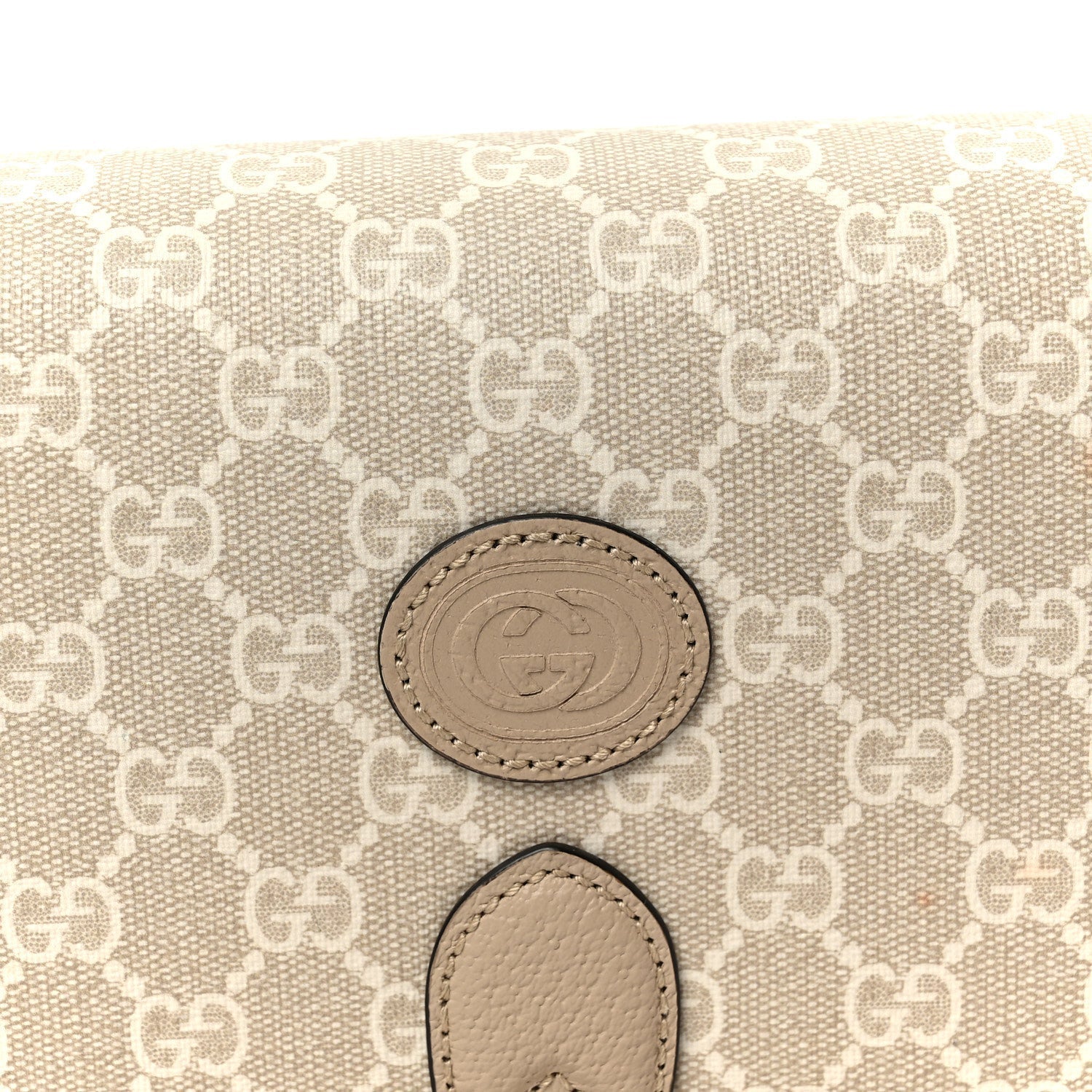 GG Supreme Monogram Textured Dollar Calfskin Mini Retro Interlocking G Flap Shoulder Bag Beige Mystic White Oatmeal