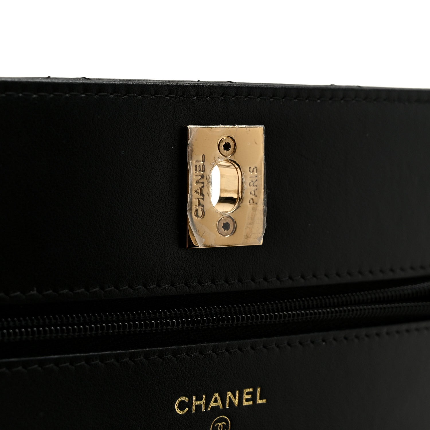 Shiny Lambskin Quilted CC Pearl Wallet on Chain WOC Black
