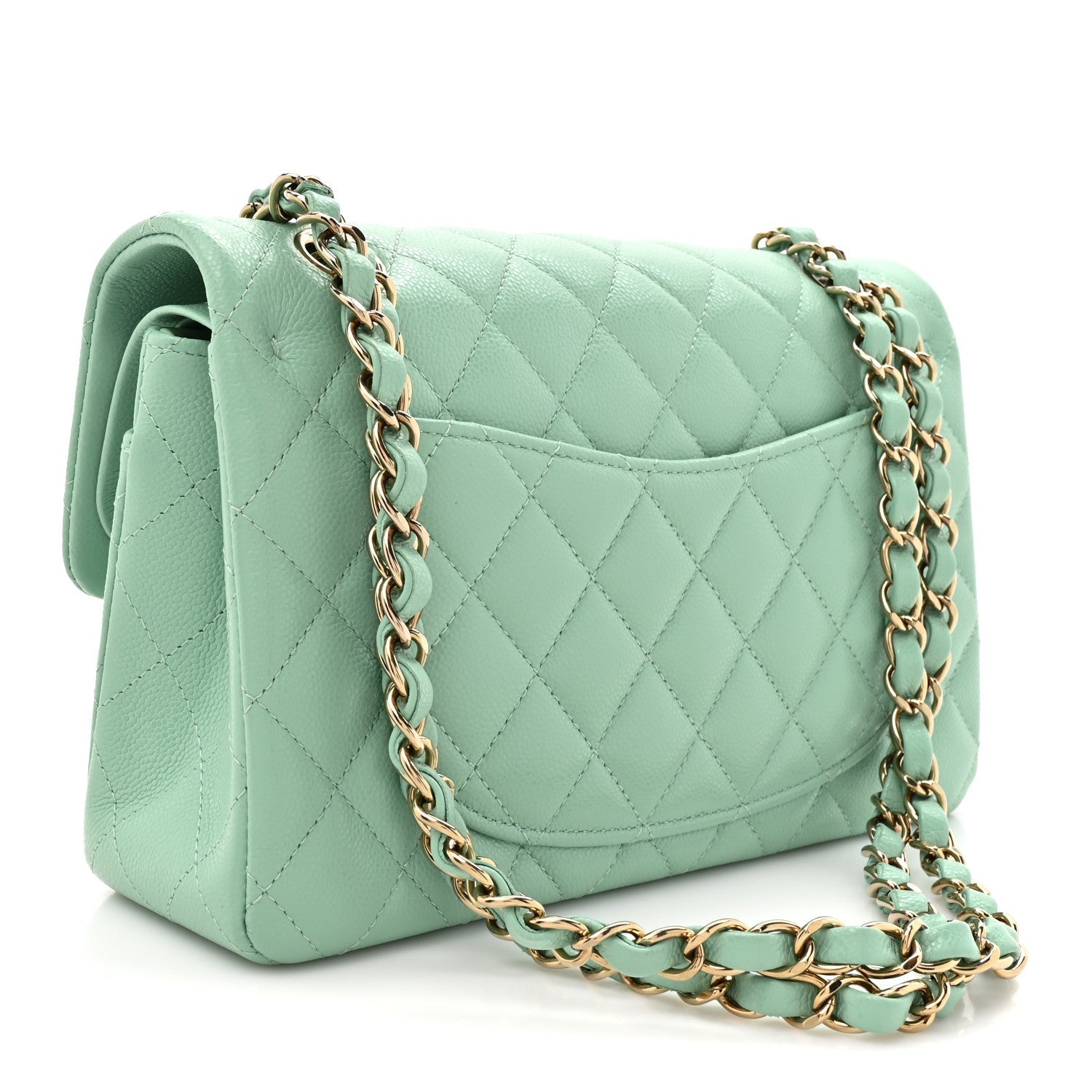 Caviar Quilted Small Double Flap Light Green