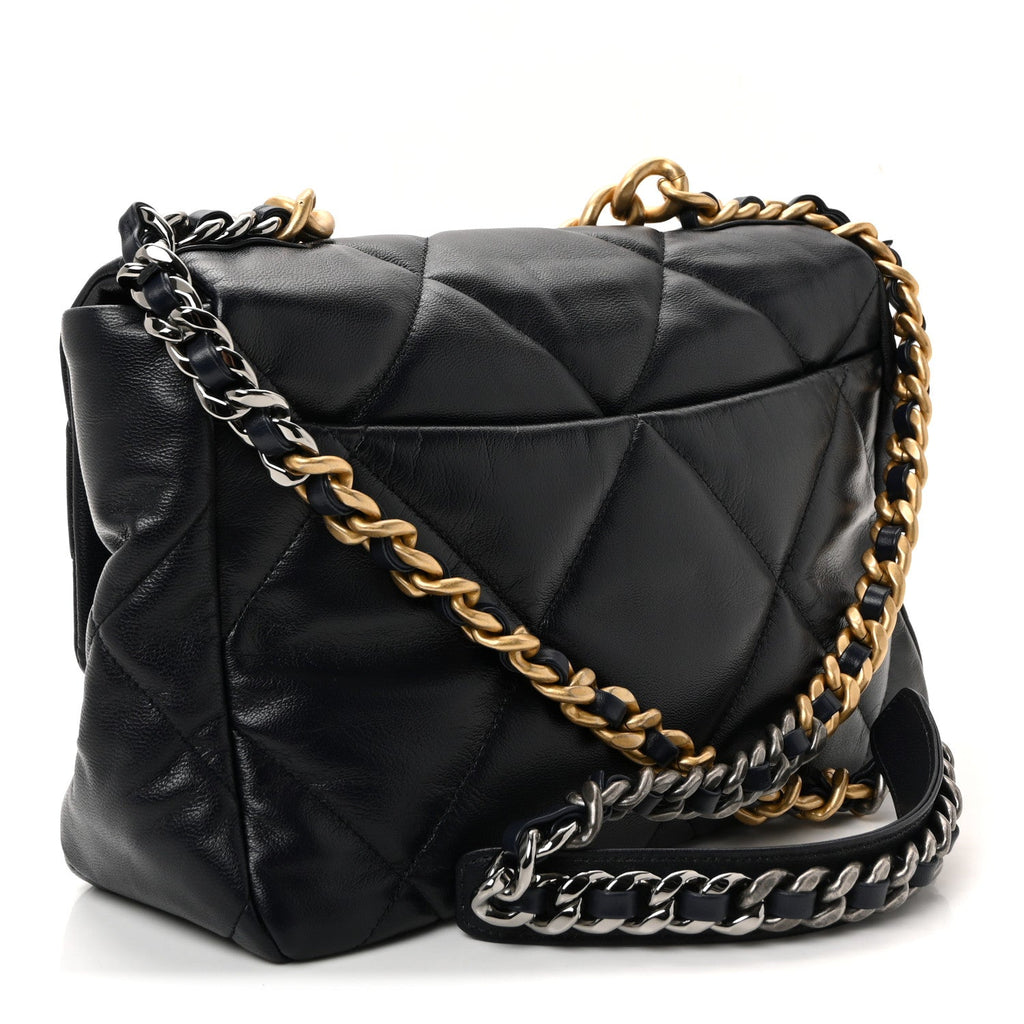 Goatskin Quilted Large Chanel 19 Flap Navy Blue