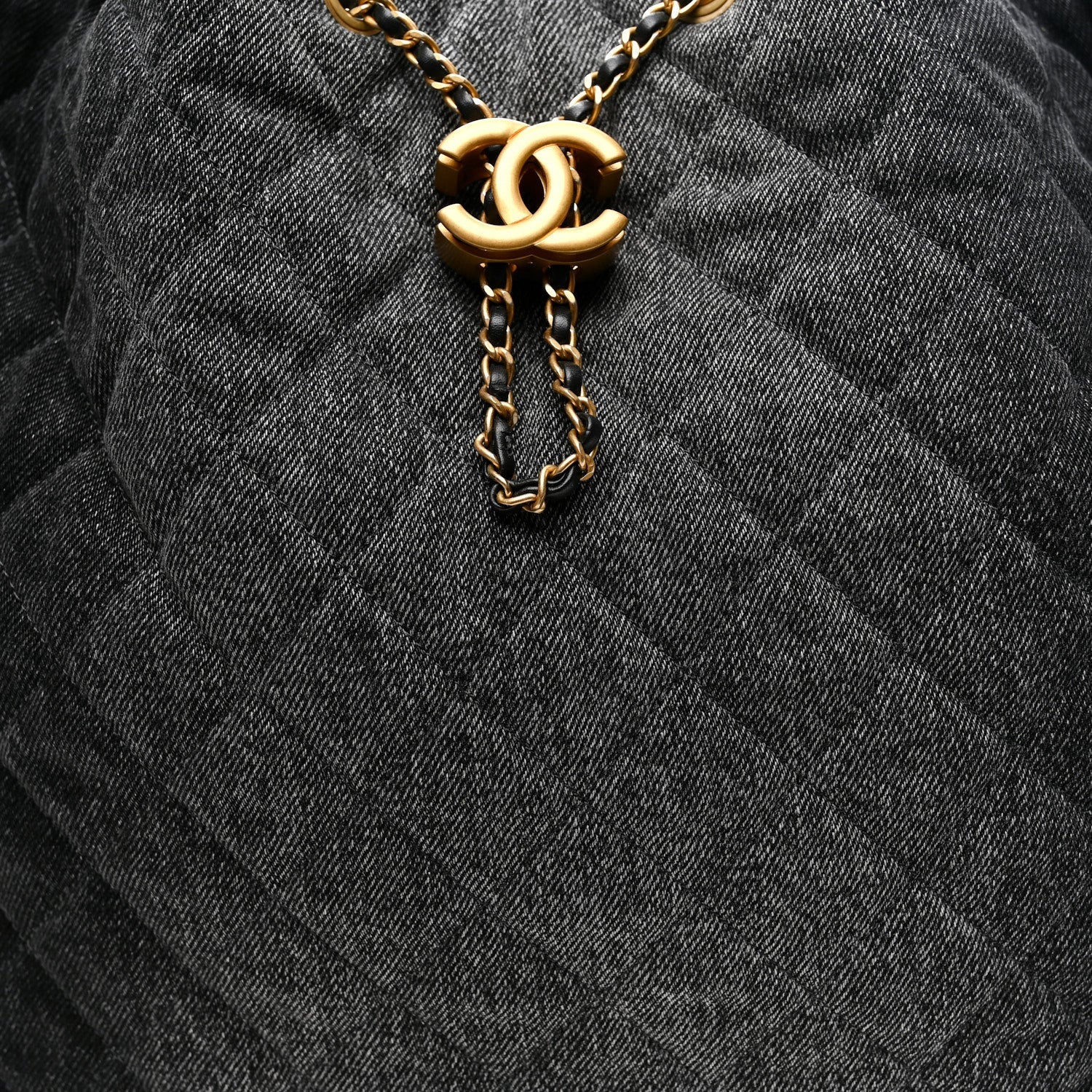 Washed Denim Quilted Large Chanel 25 Handbag Black