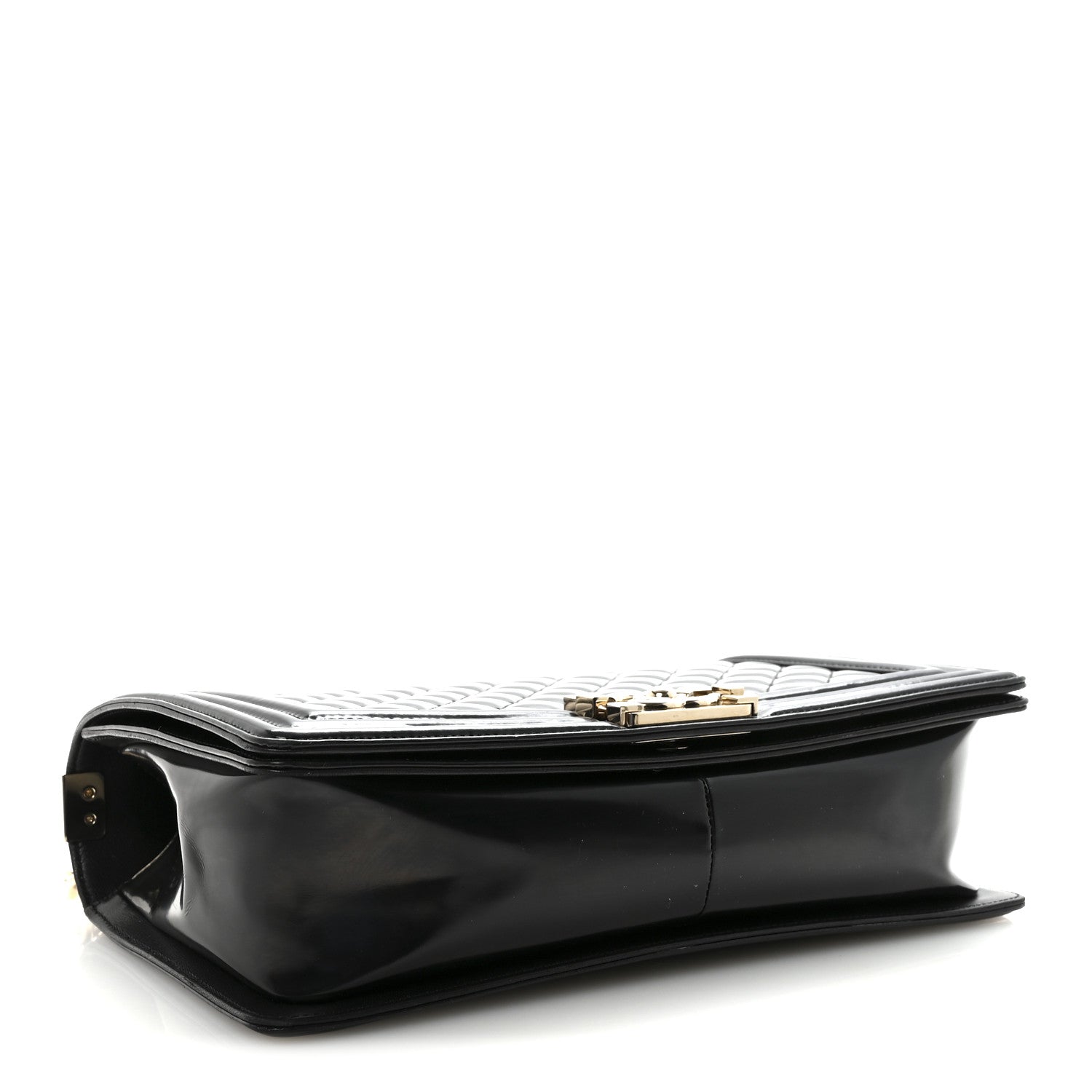 Iridescent Glazed Calfskin Quilted New Medium Boy Flap Black