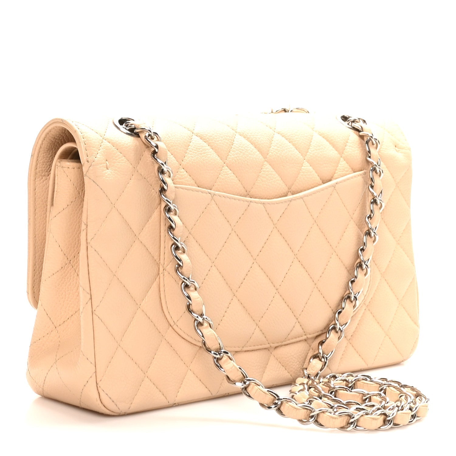 Caviar Quilted Medium Double Flap Beige