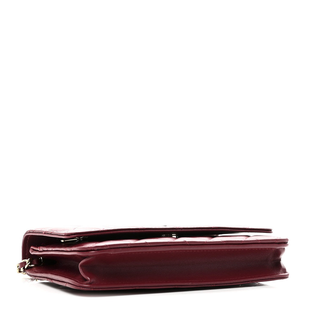 Lambskin Quilted Wallet On Chain WOC Burgundy