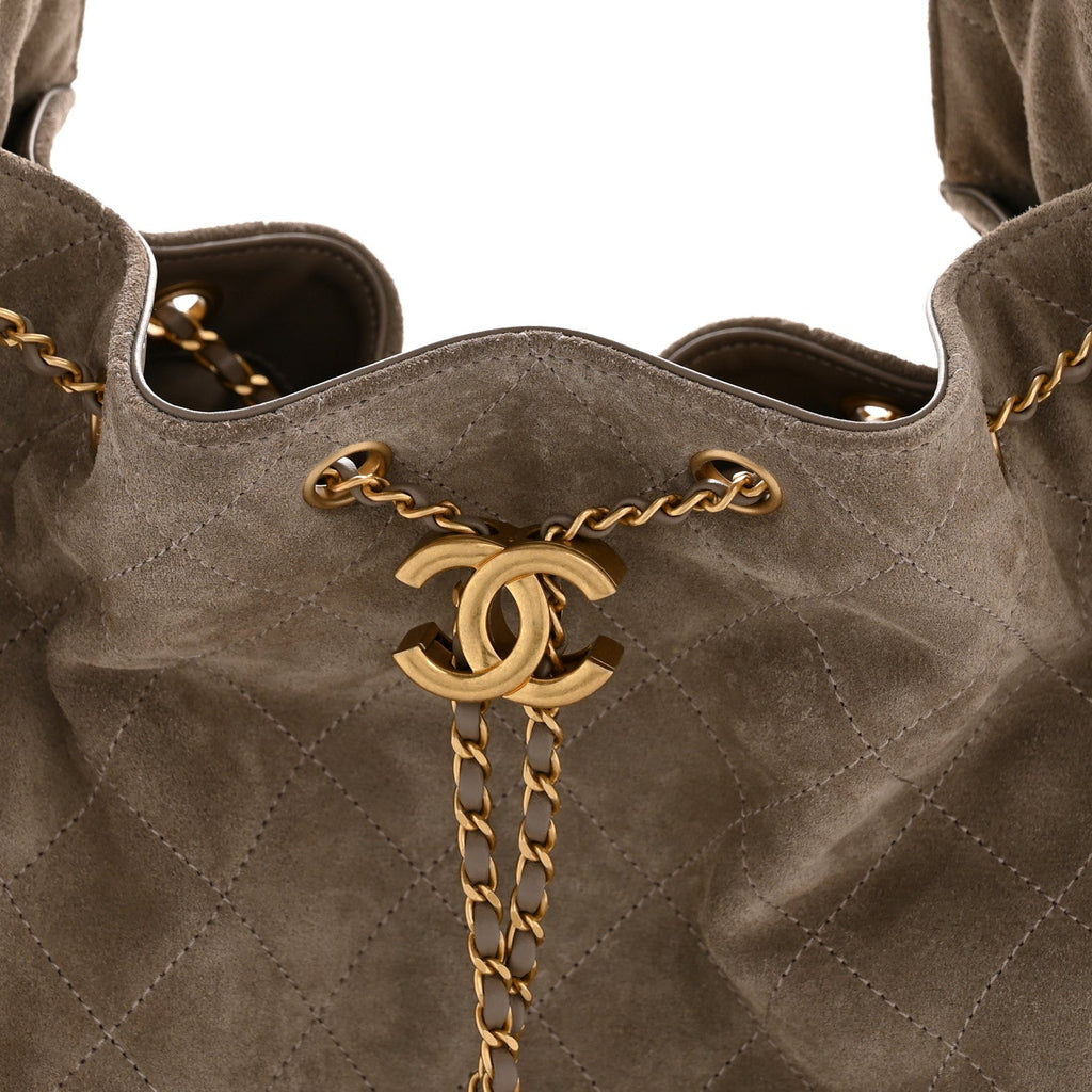 Suede Quilted Medium Chanel 25 Handbag Grey