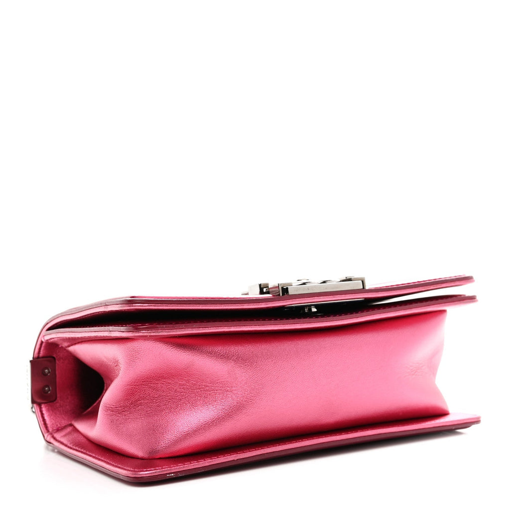 Metallic Patent Calfskin Quilted Small Boy Flap Pink
