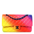 Calfskin Quilted Medium Rainbow Double Flap Multicolor
