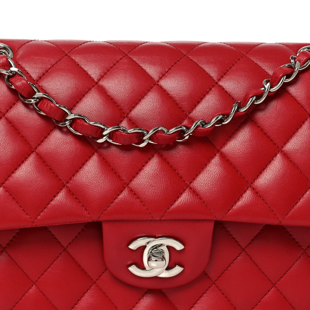 Lambskin Quilted Medium Double Flap Red