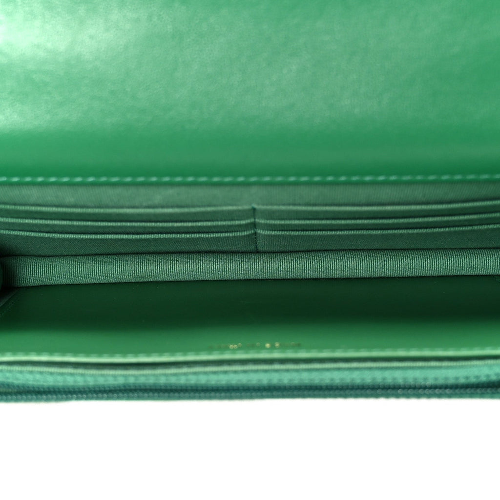 Lambskin Quilted Chanel 19 Wallet On Chain WOC Green