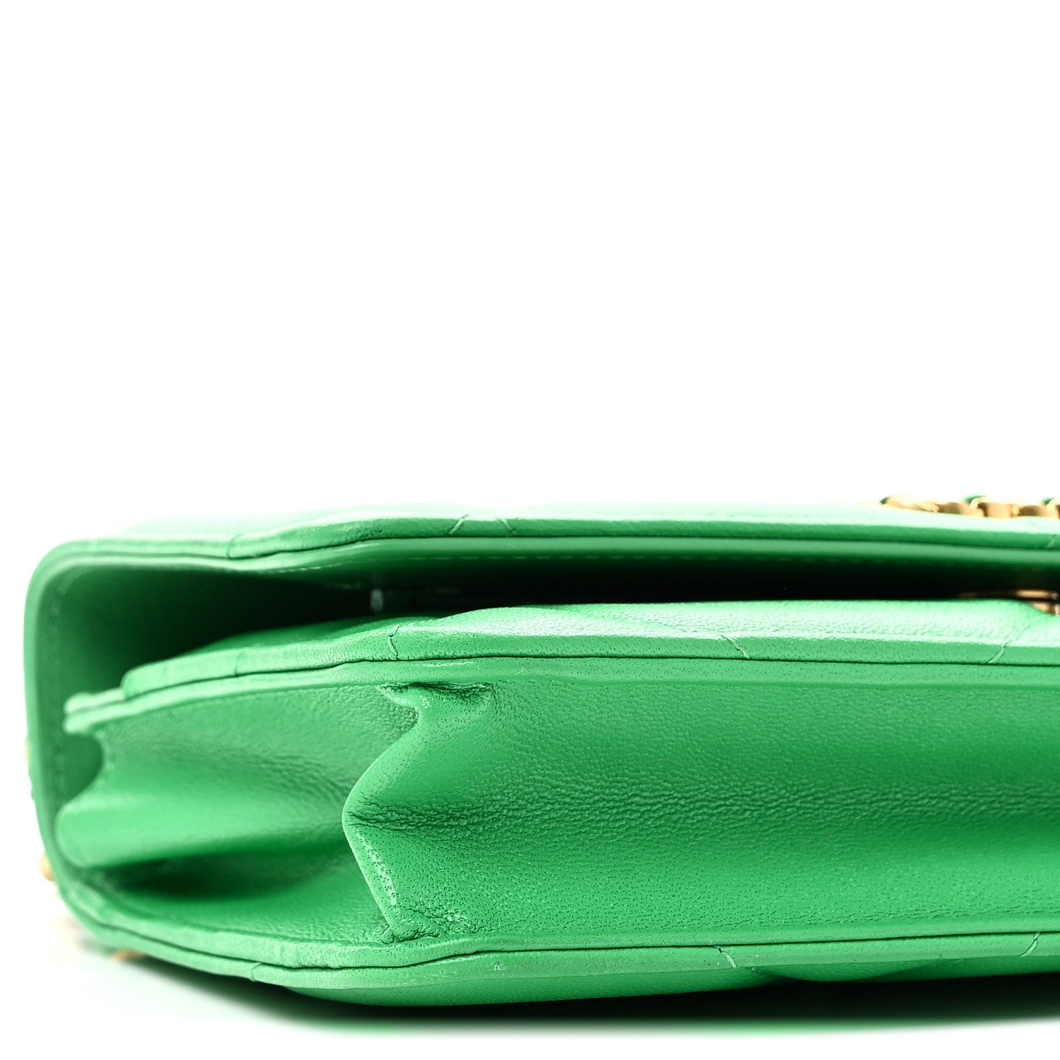Shiny Goatskin Quilted Chanel 19 Wallet On Chain WOC Green