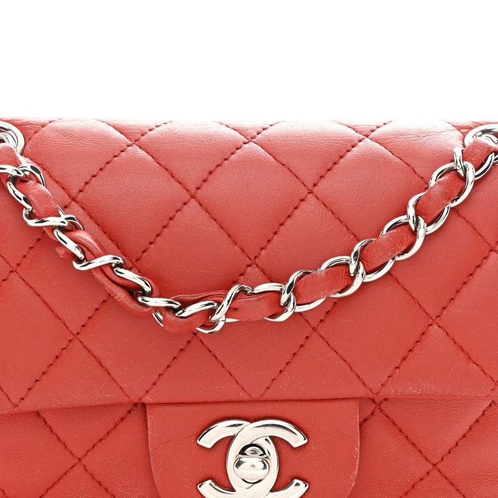 Lambskin Quilted Mini Rectangular Flap Red