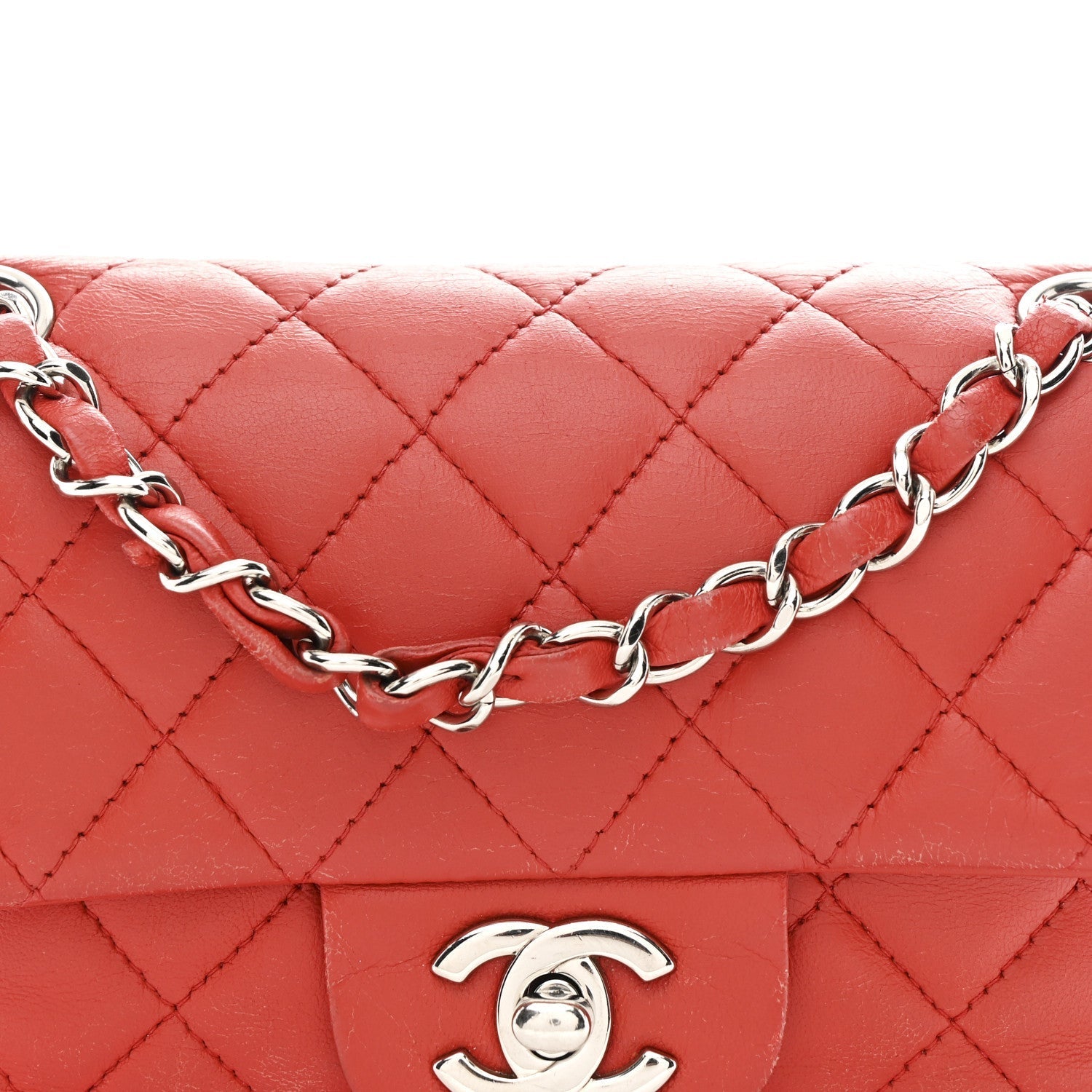 Lambskin Quilted Mini Rectangular Flap Red