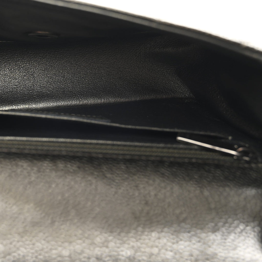 Metallic Caviar Quilted Mini Rectangular Flap Dark Grey