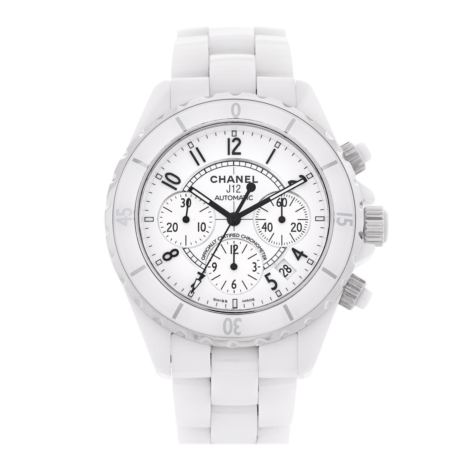 Stainless Steel Ceramic 41mm J12 Chronograph Automatic Watch White