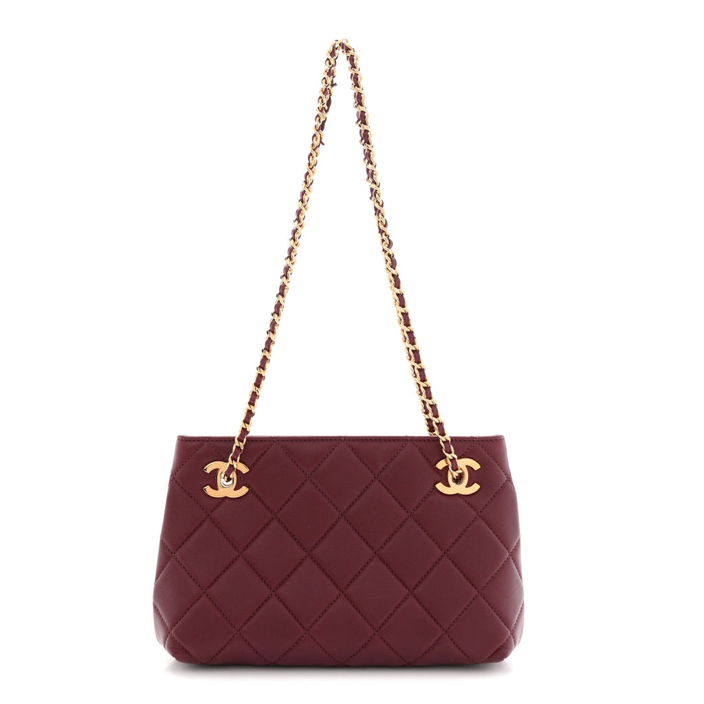 Lambskin Quilted Small Eyes On You Shopping Bag Dark Burgundy