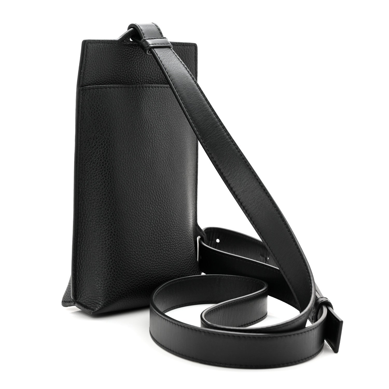 Soft Grained Calfskin Vertical T-Pocket Crossbody Bag Black