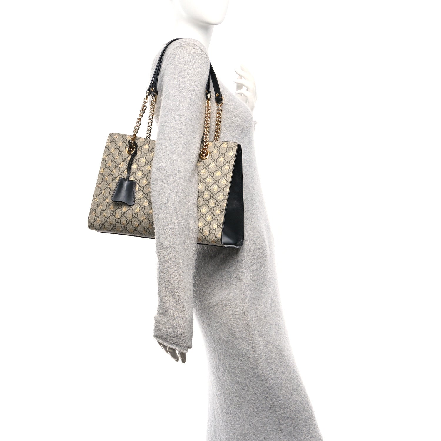 GG Supreme Monogram Bees Medium Padlock Tote Beige Oro Black