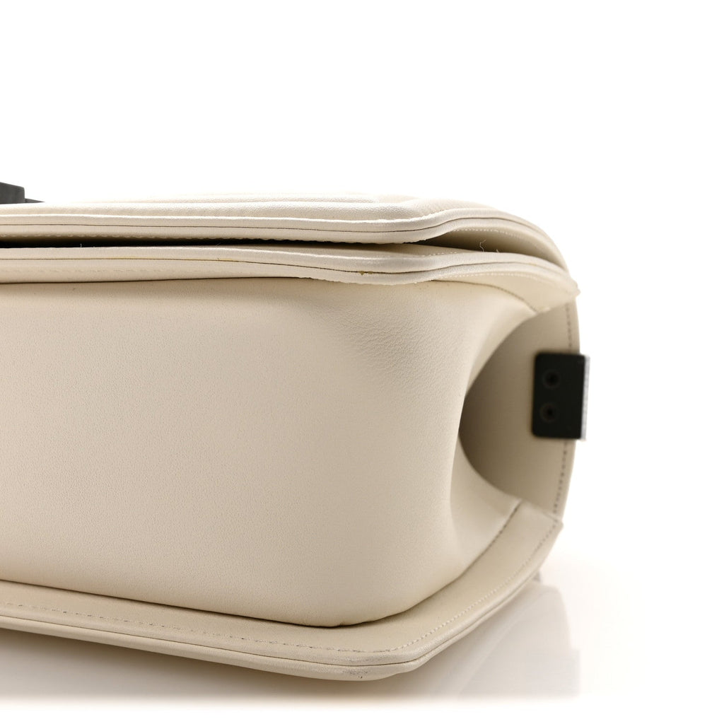 Calfskin Quilted Medium Boy Flap White
