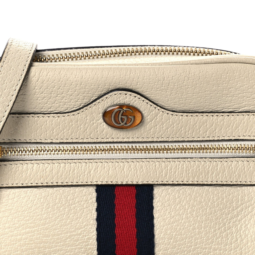 Textured Dollar Calfskin Web Mini Ophidia Shoulder Bag Mystic White