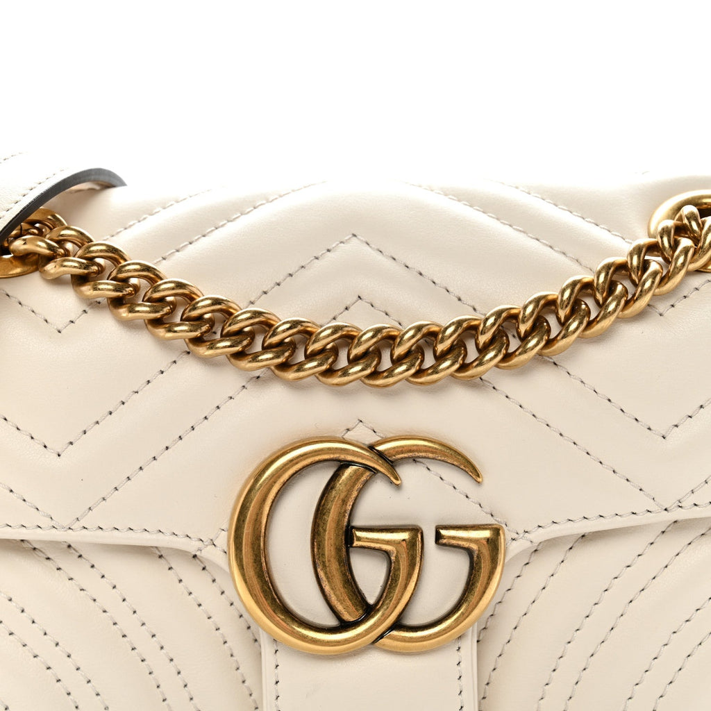 Calfskin Matelasse Mini GG Marmont Shoulder Bag White