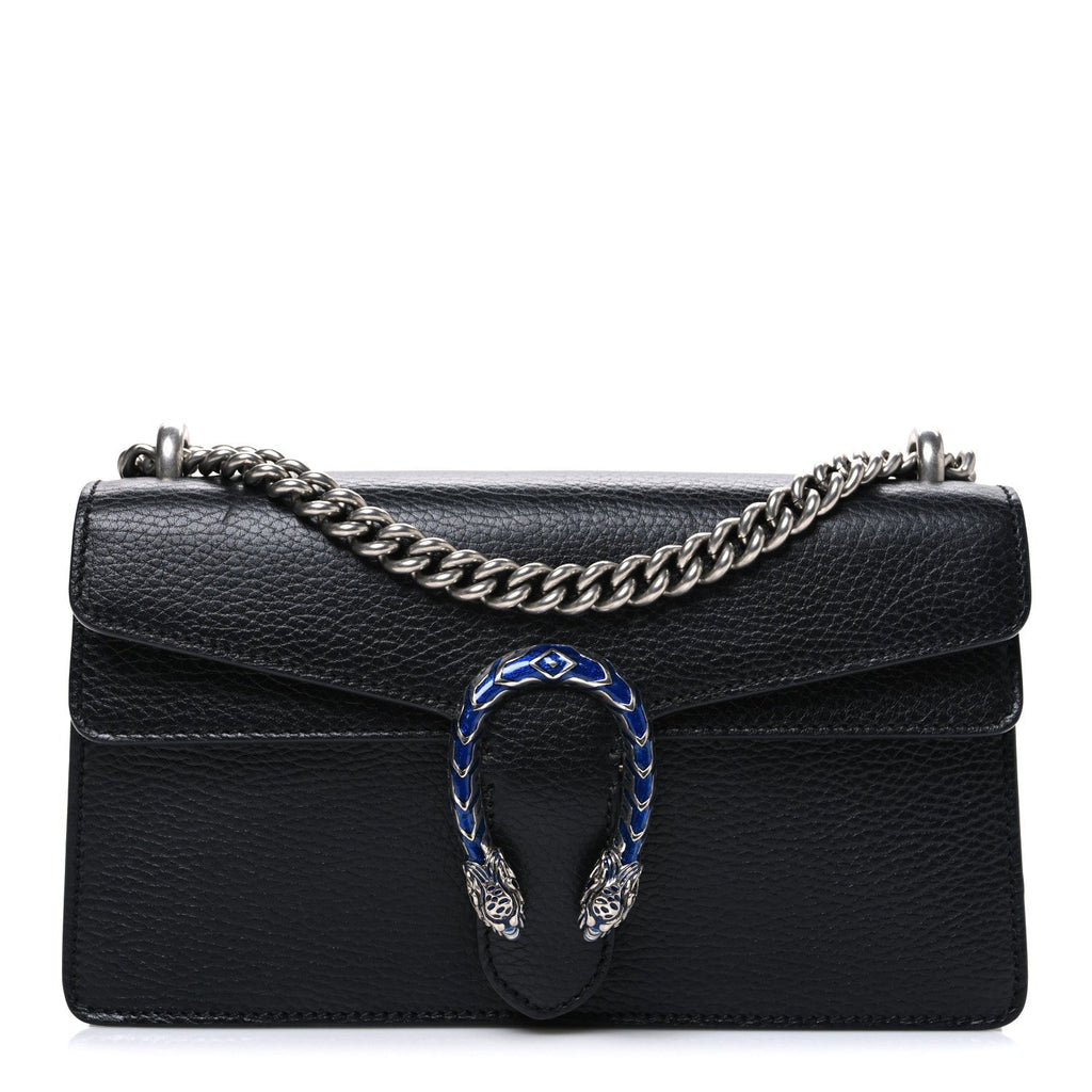 Dollar Calfskin Enamel Small Dionysus Shoulder Bag Black Electric Blue
