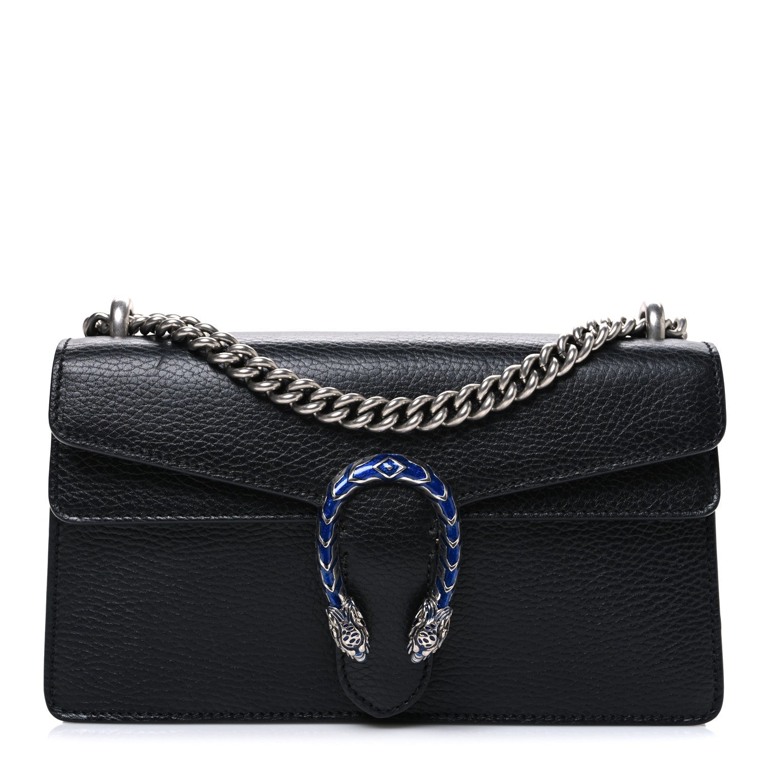 Dollar Calfskin Enamel Small Dionysus Shoulder Bag Black Electric Blue