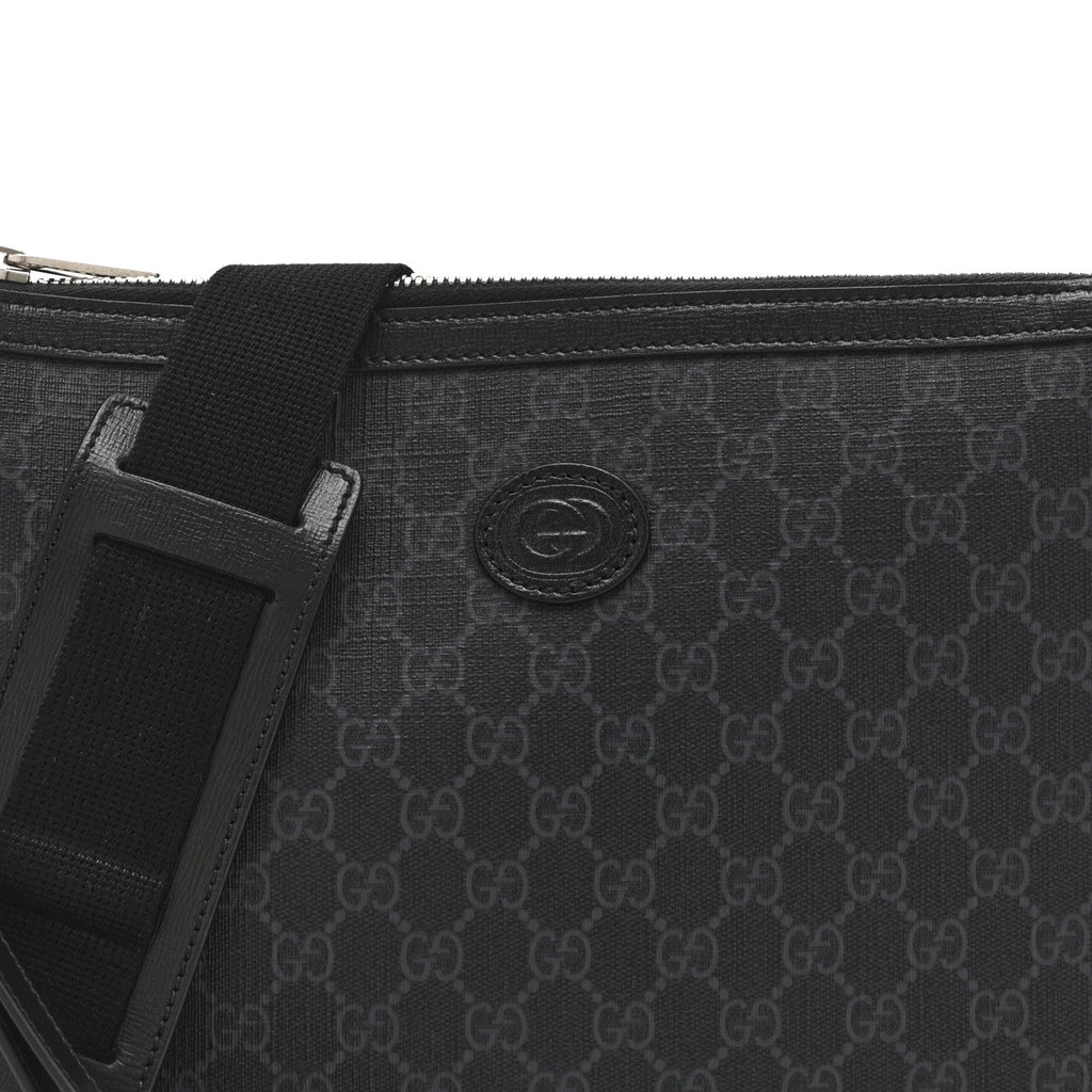 GG Supreme Monogram Azalea Calfskin Retro Interlocking G Wristlet Messenger Bag Black