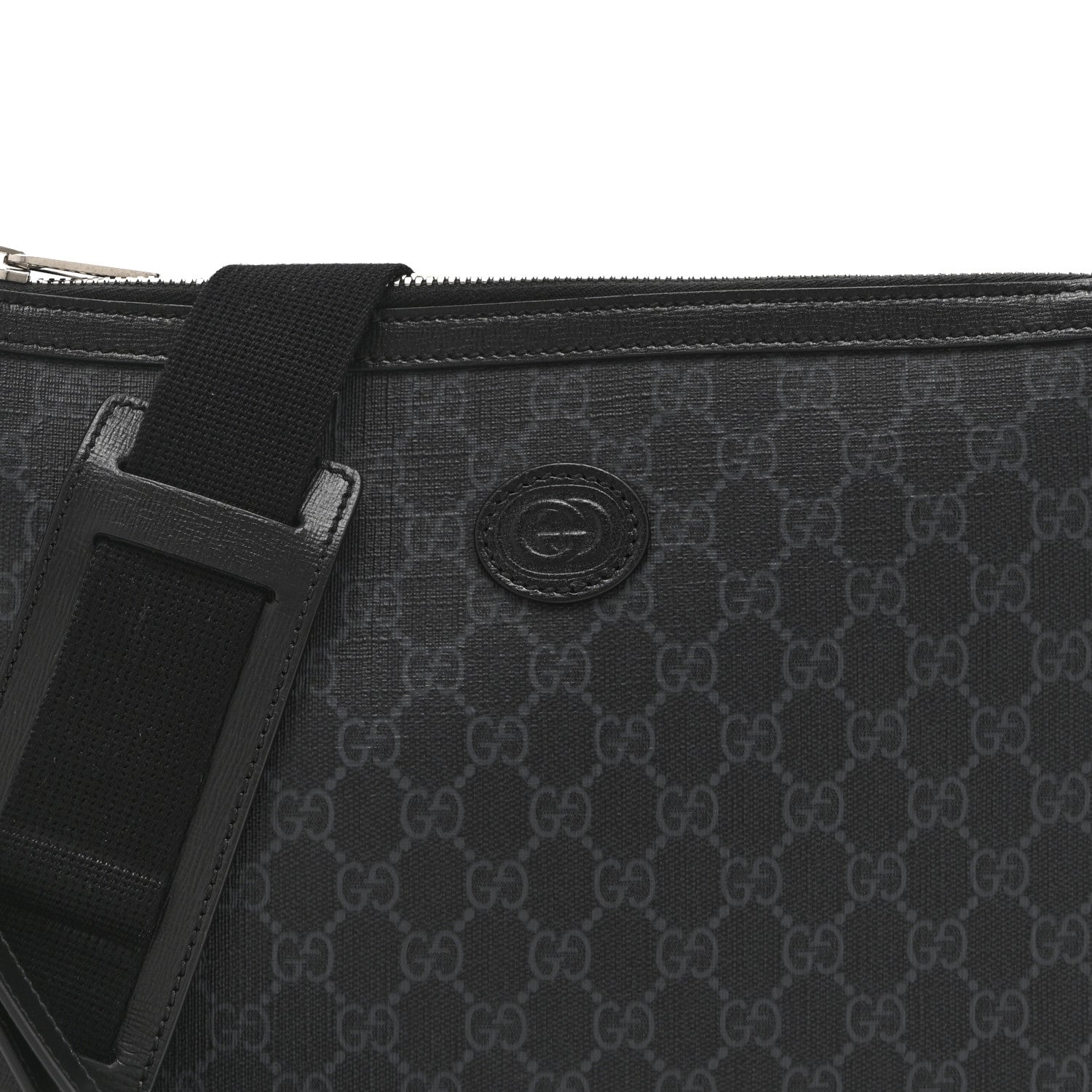 GG Supreme Monogram Azalea Calfskin Retro Interlocking G Wristlet Messenger Bag Black