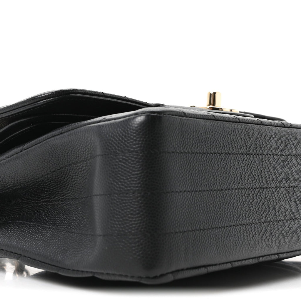Caviar Chevron Quilted Small Double Flap Black