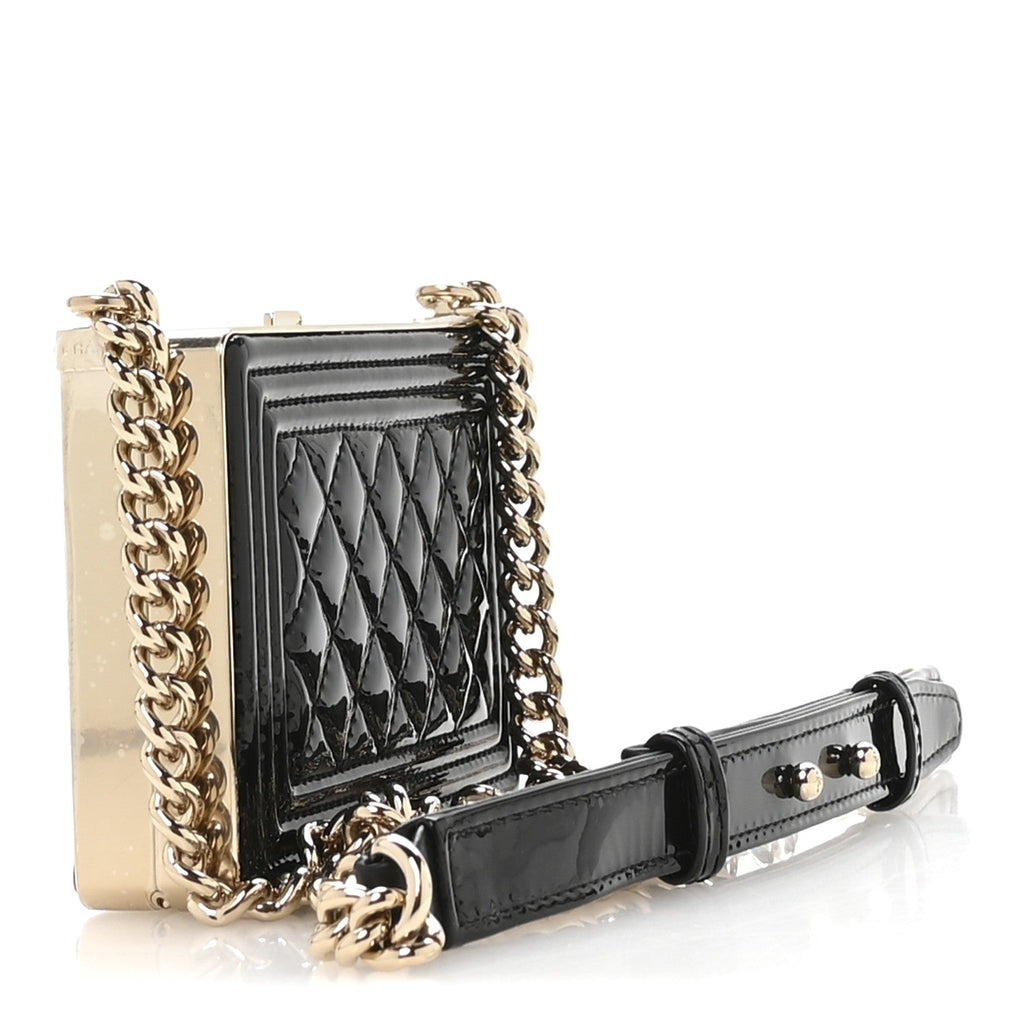 Patent Calfskin Boy Minaudiere Black
