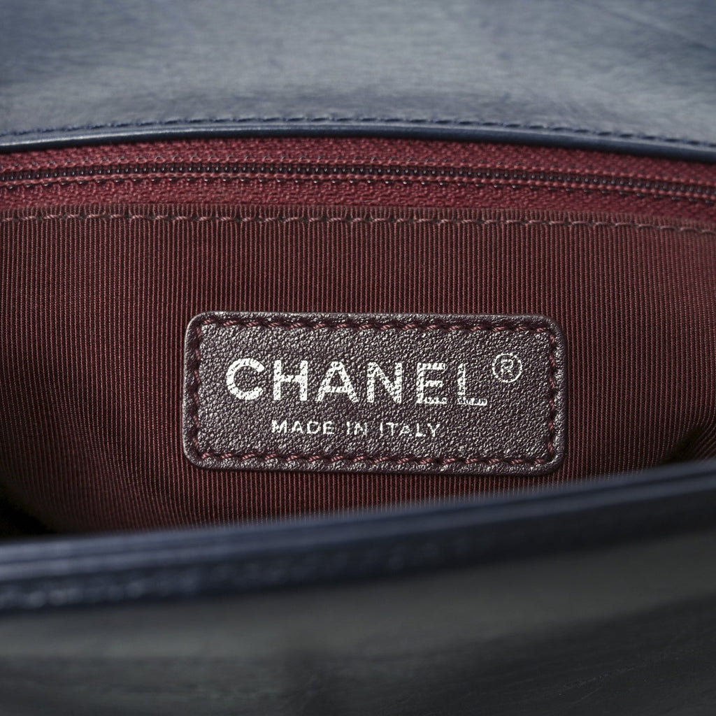 Glazed Calfskin Quilted New Medium Boy Chained Flap Navy