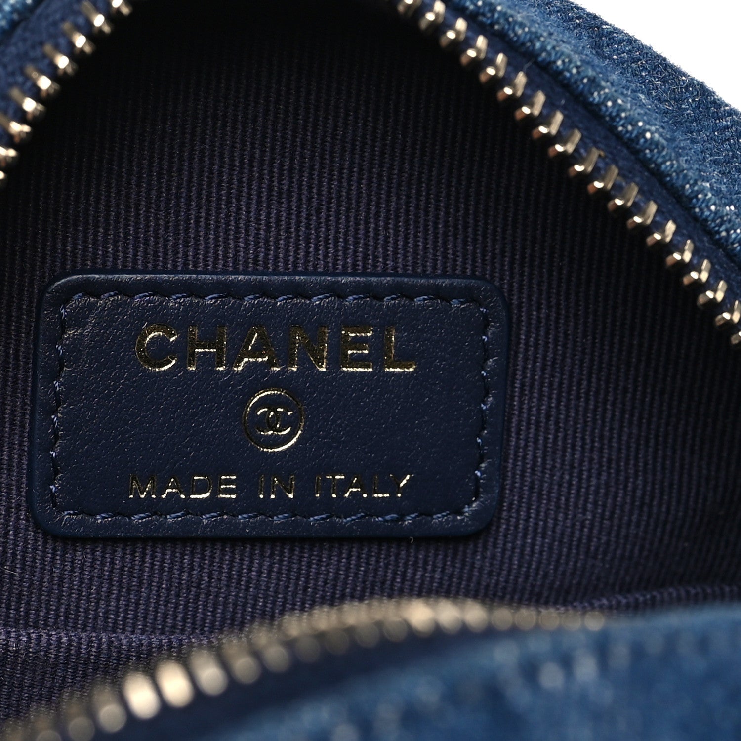 Denim Quilted Chanel 19 Round Clutch With Chain Blue