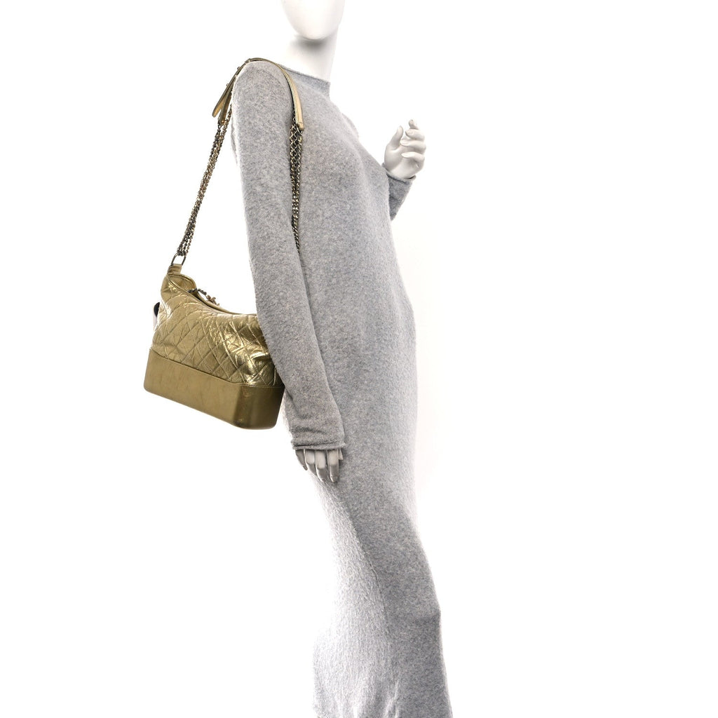 Metallic Aged Calfskin Quilted Medium Gabrielle Gold