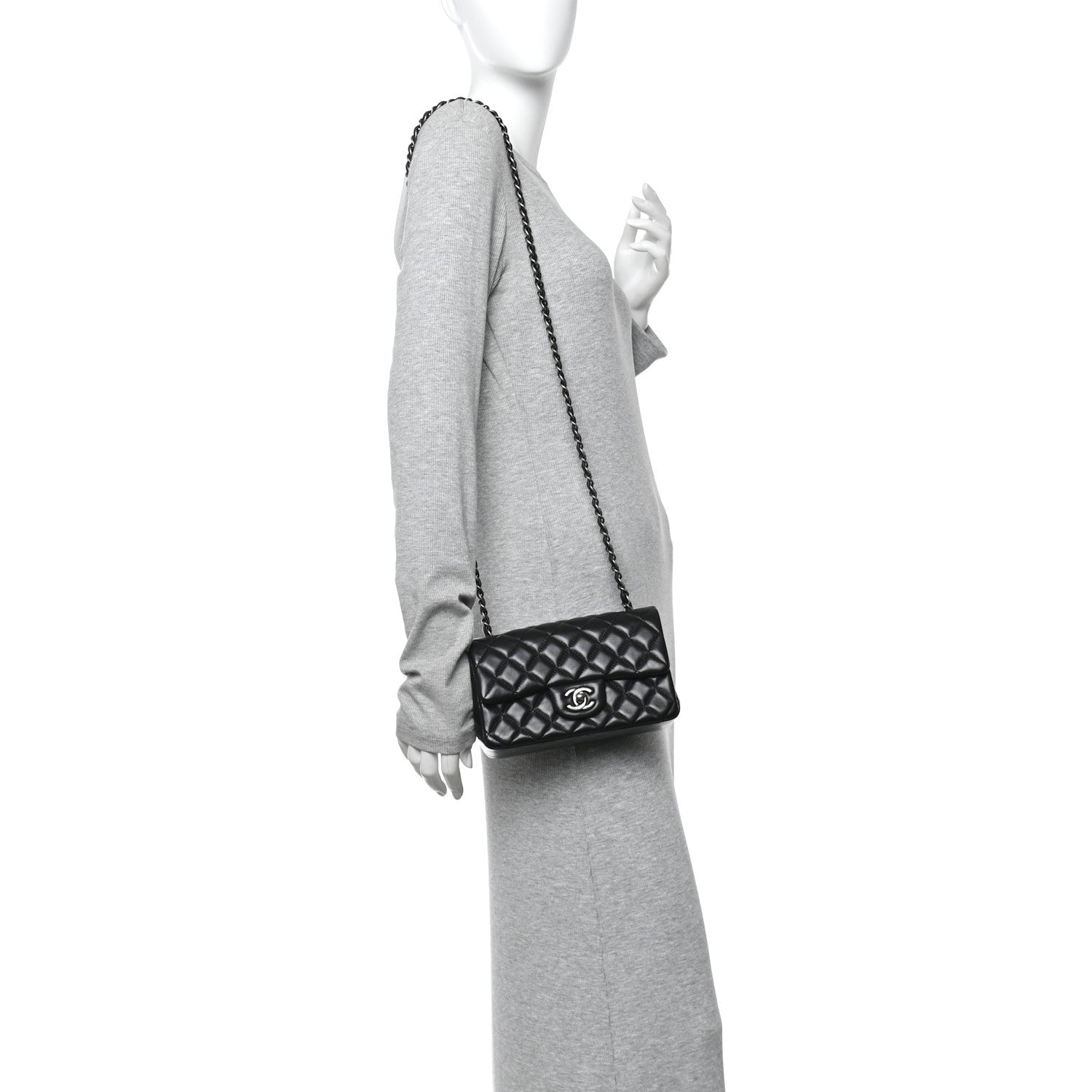 Lambskin Quilted Mini Rectangular Flap Black