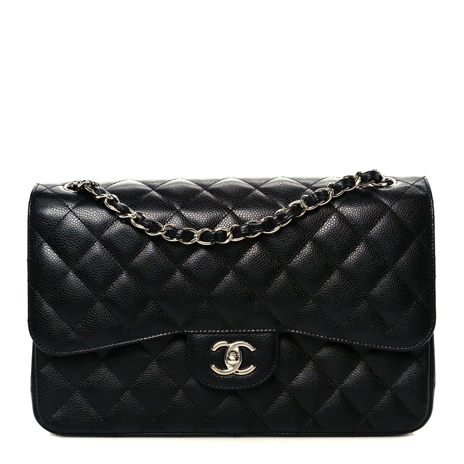 Caviar Quilted Jumbo Double Flap Black