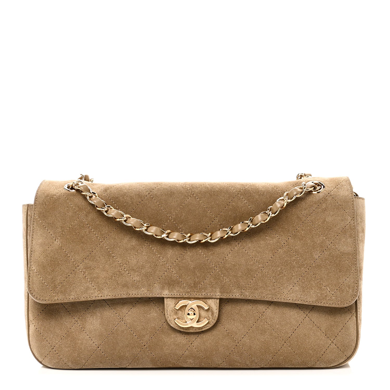 Suede Calfskin Small Souplissimo Maxi Flap Dark Beige