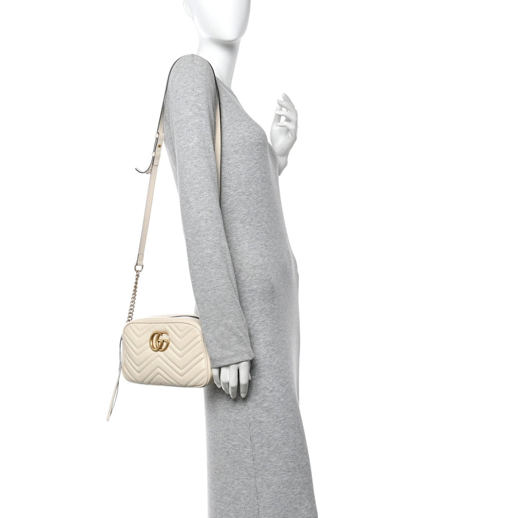 Calfskin Matelasse Small GG Marmont Chain Shoulder Bag White