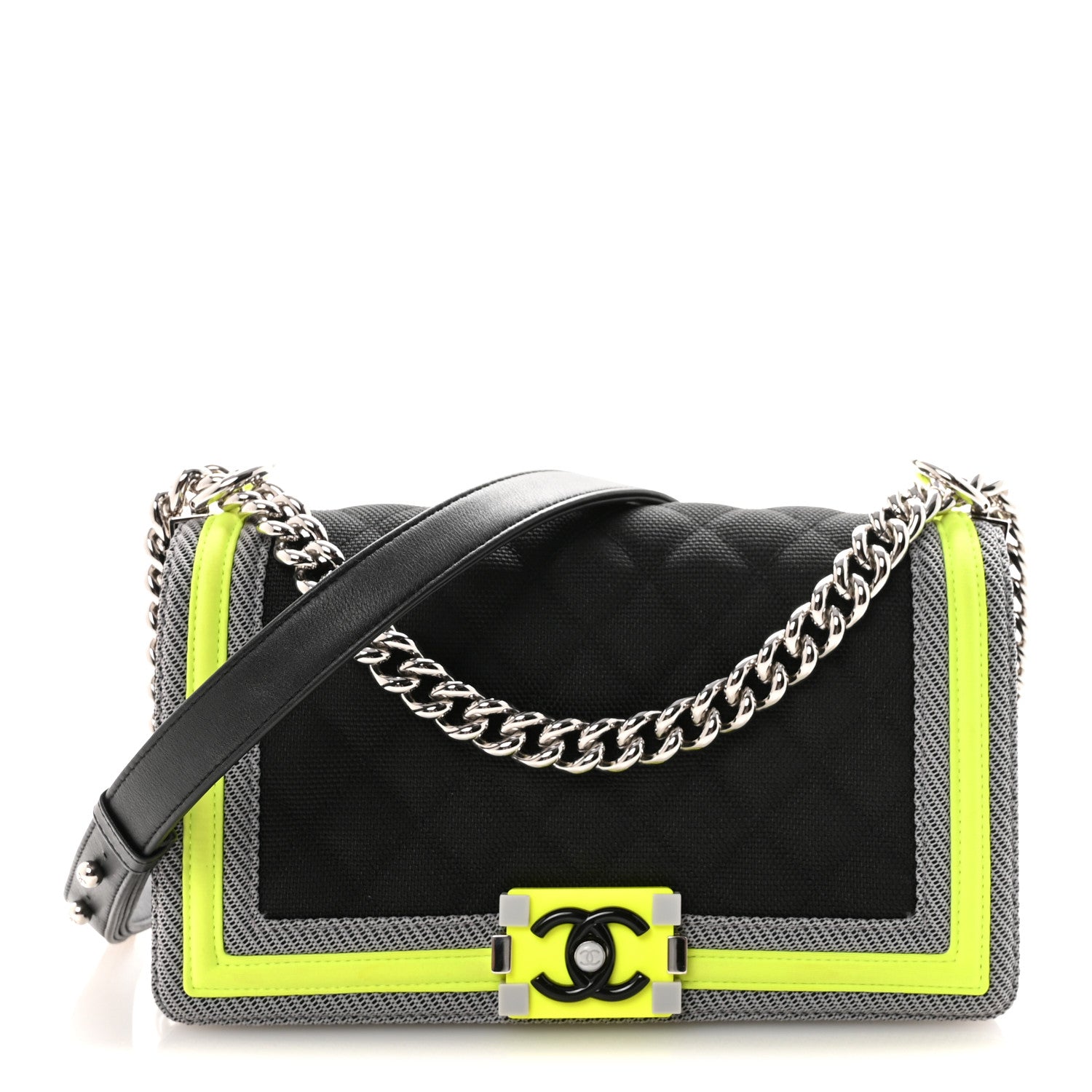 Canvas Quilted Medium Fluo Boy Flap Black Grey Yellow