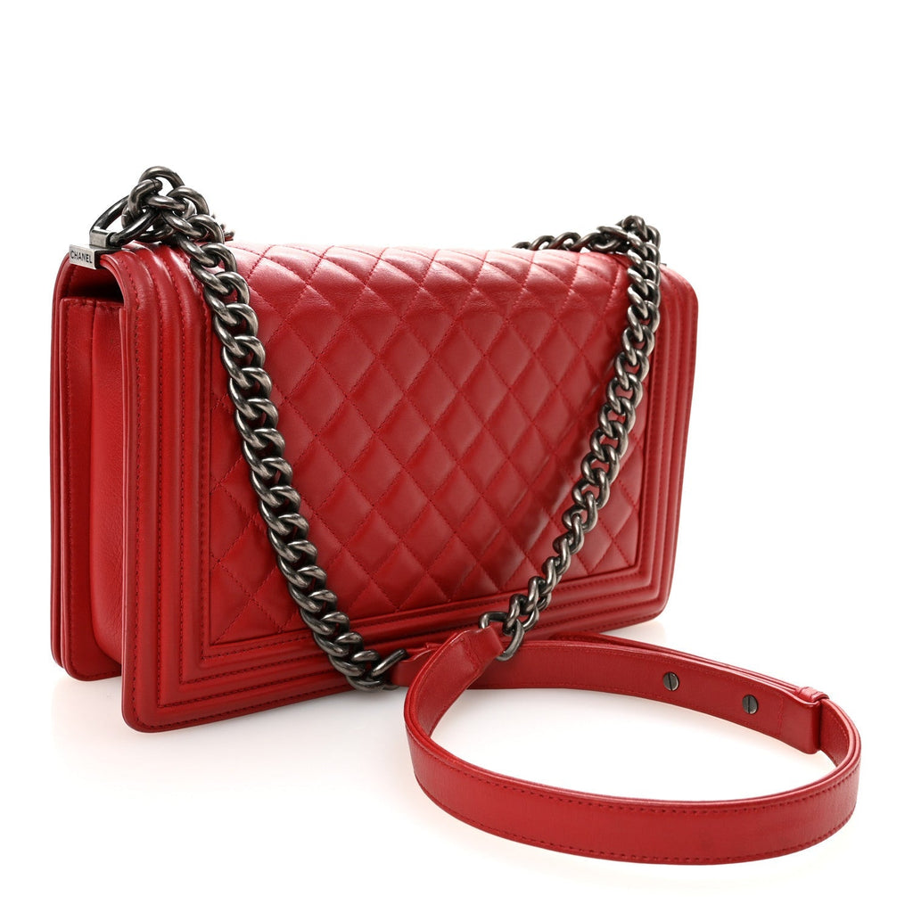 Calfskin Quilted New Medium Boy Flap Red