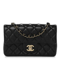 Lambskin Quilted Mini Rectangular Flap Black