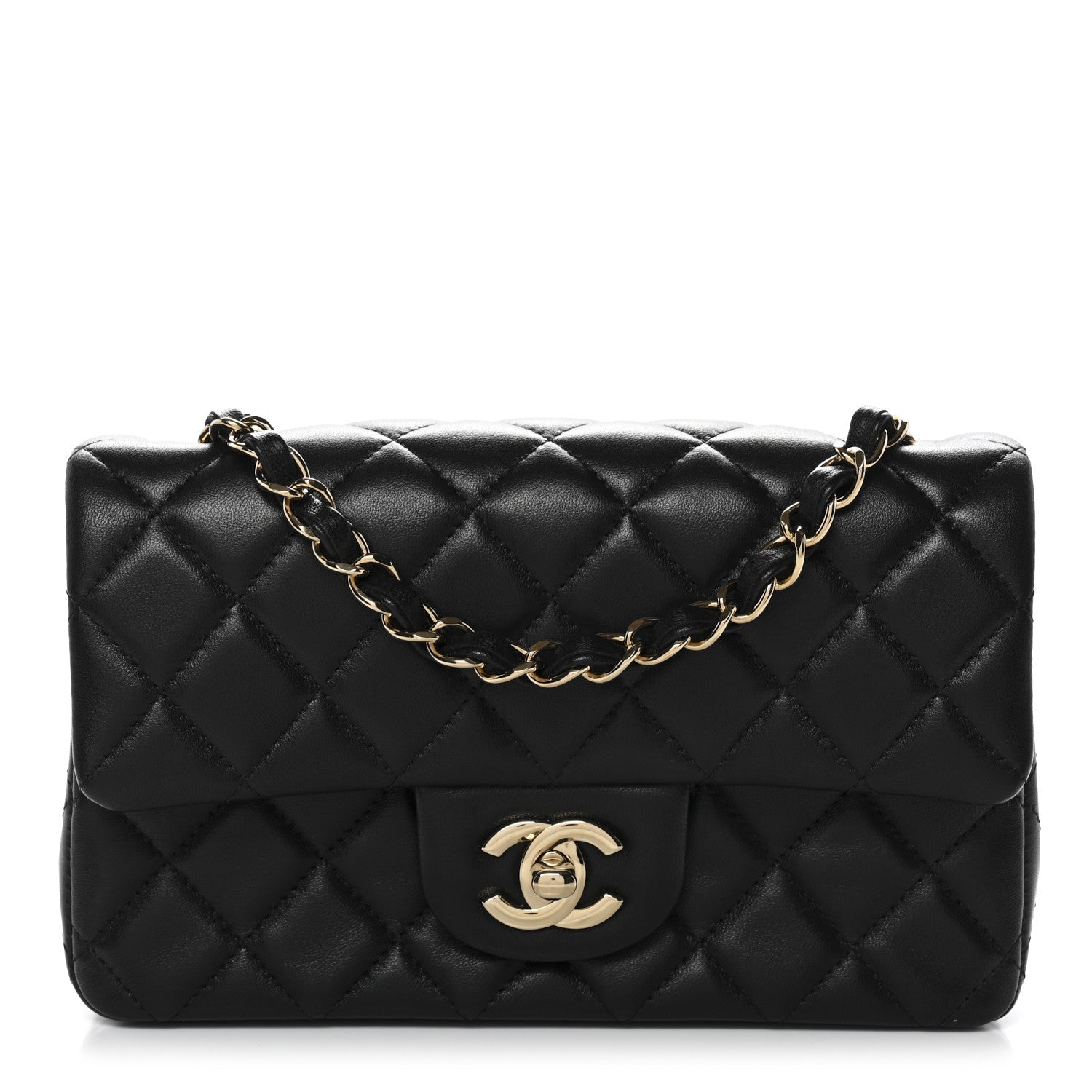 Lambskin Quilted Mini Rectangular Flap Black