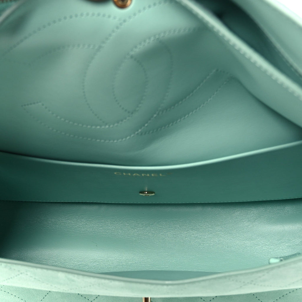Suede Calfskin Small Souplissimo Maxi Flap Green