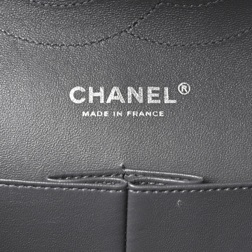 Lambskin Quilted Jumbo Double Flap Dark Grey