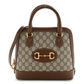 GG Supreme Monogram Azalea Calfskin Small Horsebit 1955 Top Handle Bag Beige Ebony Brown Sugar