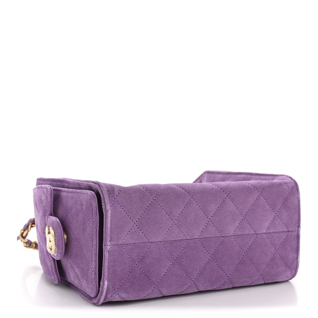 Suede Quilted Mini Chanel 25 Handbag Purple