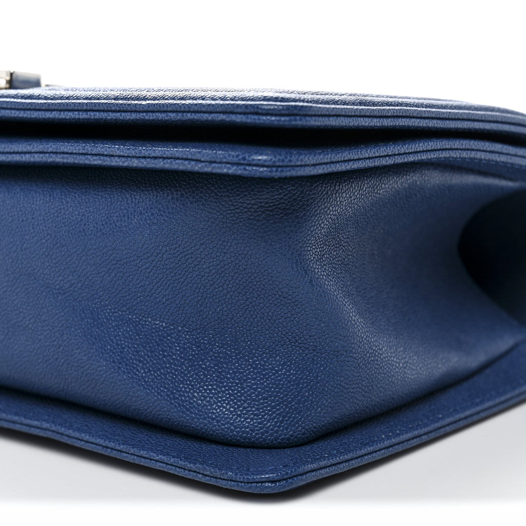 Caviar Quilted Medium Boy Flap Dark Blue