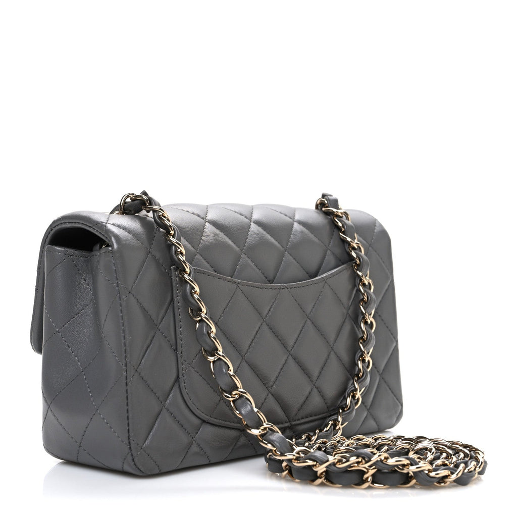 Lambskin Quilted Mini Rectangular Flap Dark Grey