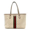 GG Supreme Monogram Textured Dollar Calfskin Web Medium Ophidia Shopping Tote Beige Mystic White Oatmeal