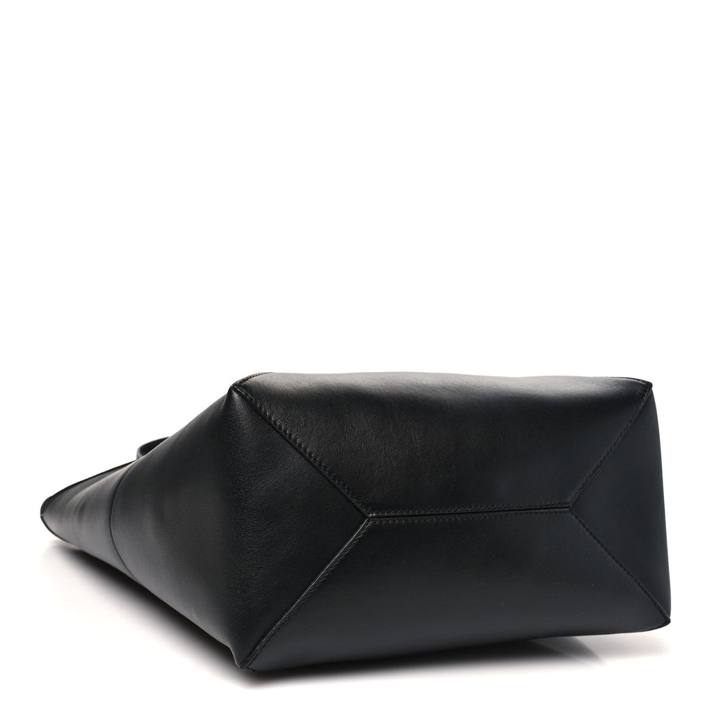 Shiny Calfskin Medium Puzzle Fold Tote Black