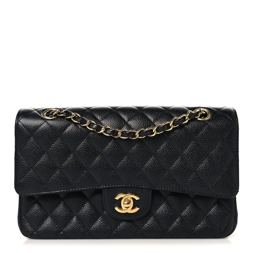 Caviar Quilted Medium Double Flap Black